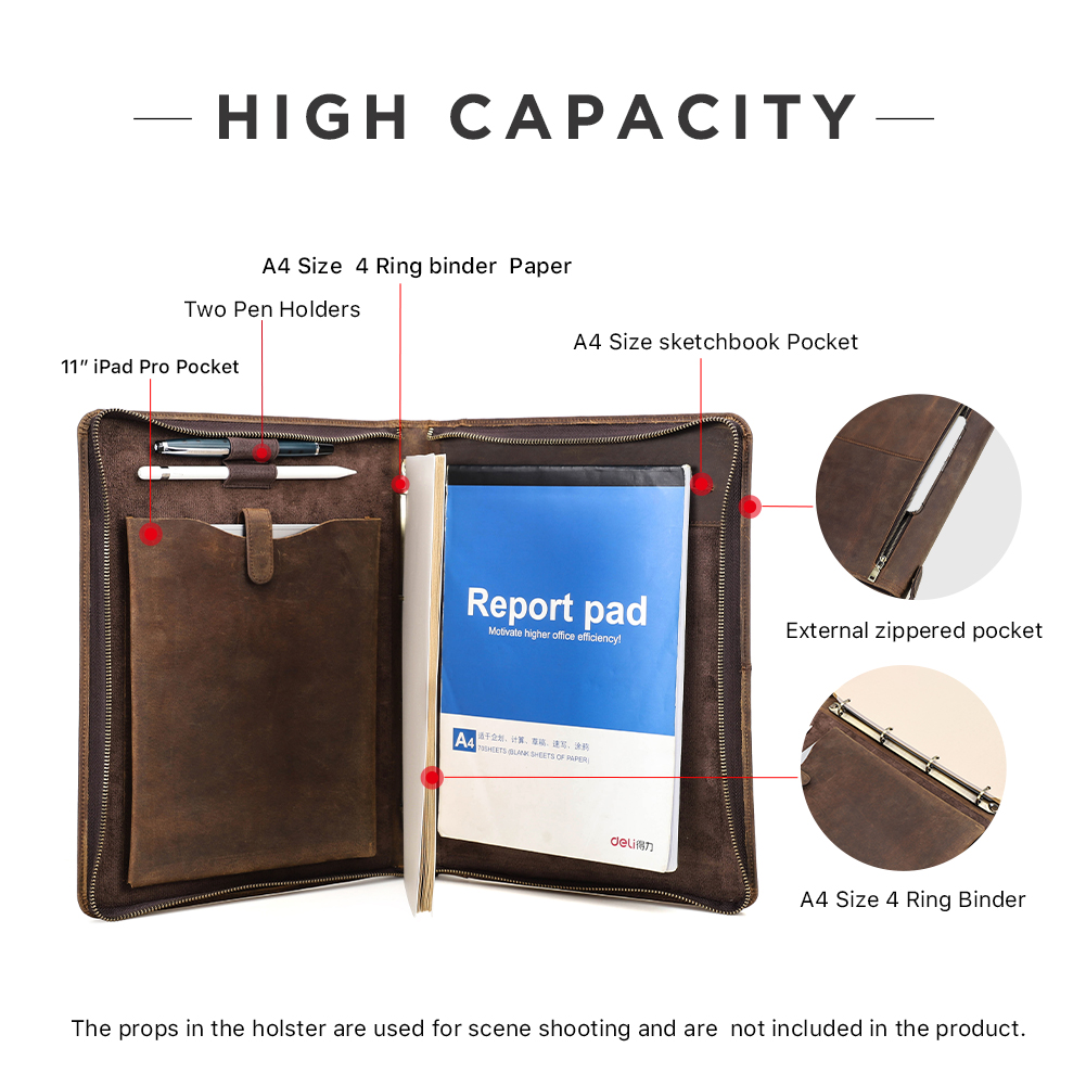 高級感あふれるレトロ調A4サイズの牛革製ビジネスポートフォリ - Binder A4 Lever のレビューと価格