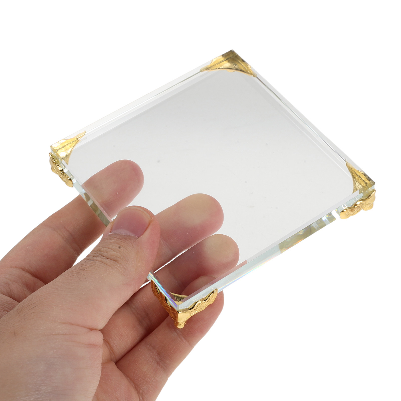 正方形のクリスタル製ペーパーウェイト。金属製の縁とゴールドの - Paper Weight Crystal のレビューと価格